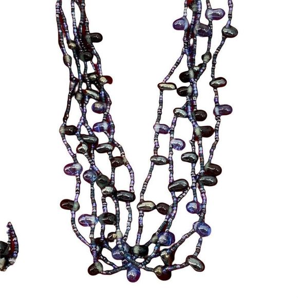 Beaded Necklace Earring Set Faux Lapis Nugget Blue Multi-strand Fashion Lot 0351 - Picture 3 of 13